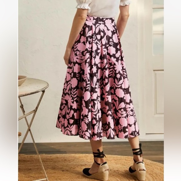 Boden Full Cotton Midi Skirt w Pink/Black Bold Flower Print Size 8P - Picture 3 of 10
